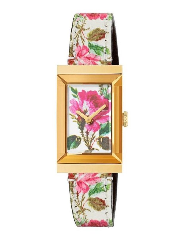 Gucci Watch G-Frame Ladies 21mm Floral Pink Gold YA147406 - Watches & Crystals