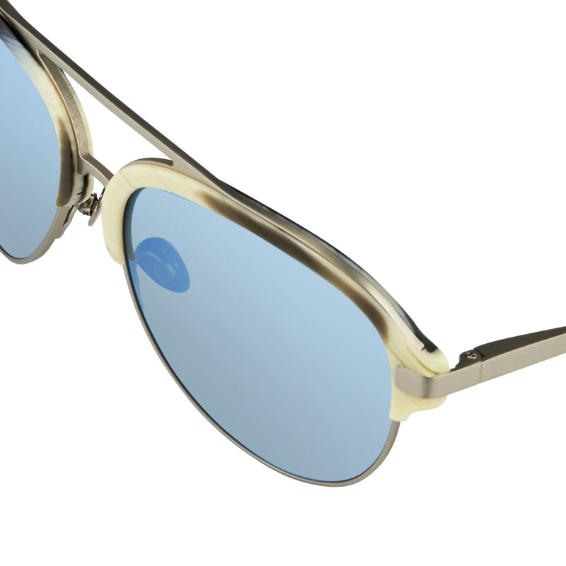 Kris Van Assche Sunglasses Brown Horn Brushed Silver and Blue Mirror Lenses Category 3 - KVA74C4SUN - WatchPilot