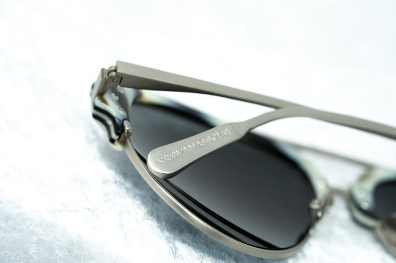 Kris Van Assche Sunglasses Brown Horn Brushed Silver and Blue Mirror Lenses Category 3 - KVA74C4SUN - WatchPilot