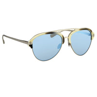 Kris Van Assche Sunglasses Brown Horn Brushed Silver and Blue Mirror Lenses Category 3 - KVA74C4SUN - WatchPilot