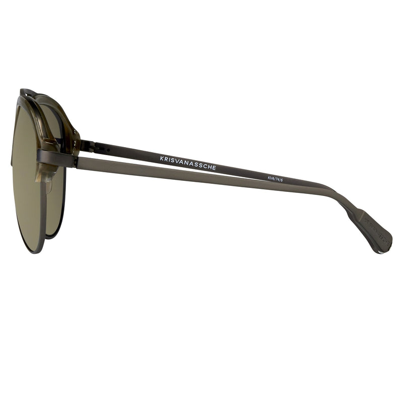 Kris Van Assche Sunglasses Khaki Matte Grey and Gold Mirror Lenses Category 3 - KVA74C6SUN - WatchPilot