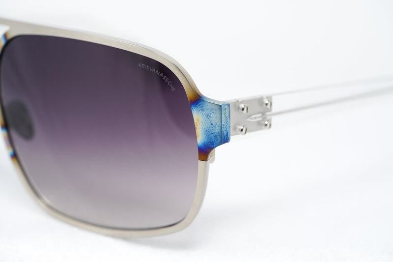 Kris Van Assche Sunglasses Rectangular Purple and Metalic SIlver - WatchPilot