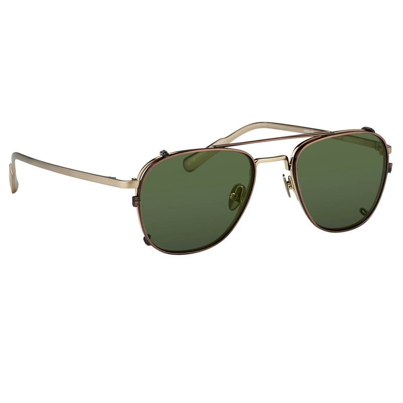 Kris Van Assche Sunglasses Rectangular Titanium Unixes Light Gold Bronze Clip-On with Green Lenses - KVA92C3SUN - WatchPilot