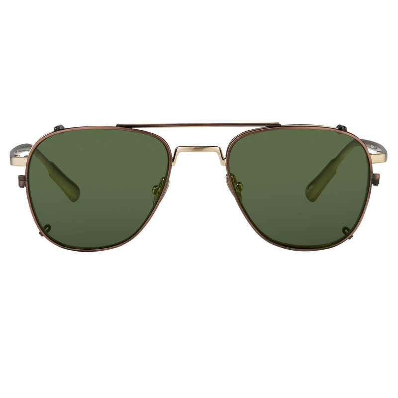 Kris Van Assche Sunglasses Rectangular Titanium Unixes Light Gold Bronze Clip-On with Green Lenses - KVA92C3SUN - WatchPilot