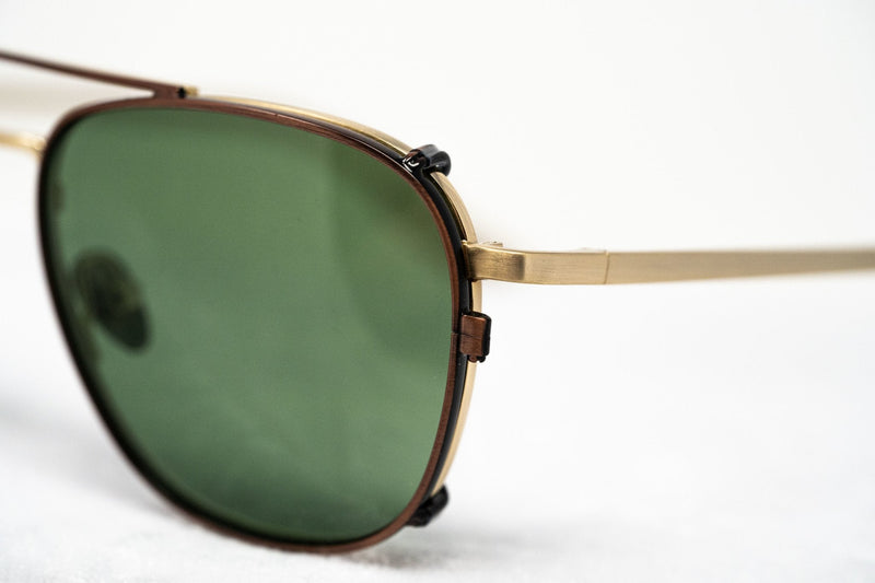 Kris Van Assche Sunglasses Rectangular Titanium Unixes Light Gold Bronze Clip-On with Green Lenses - KVA92C3SUN - WatchPilot