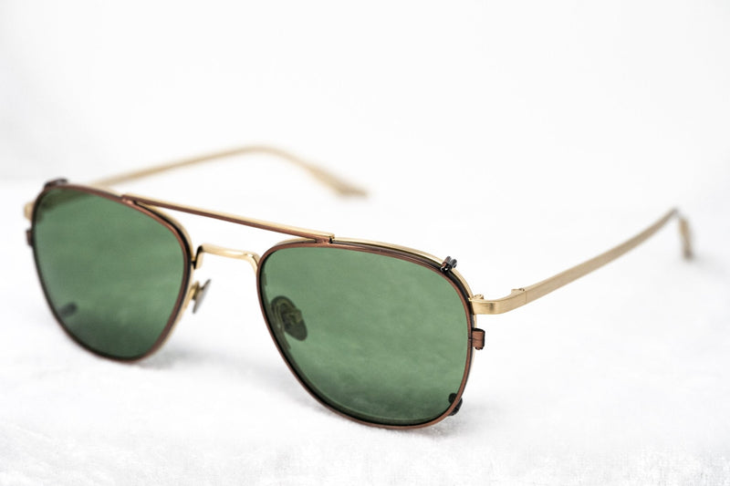 Kris Van Assche Sunglasses Rectangular Titanium Unixes Light Gold Bronze Clip-On with Green Lenses - KVA92C3SUN - WatchPilot