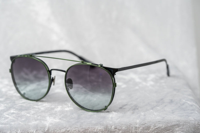 Kris Van Assche Sunglasses Unisex Oval Shiny Black Brushed Green Clip-On and Green Graduated Lenses - KVA69C4SUN - WatchPilot