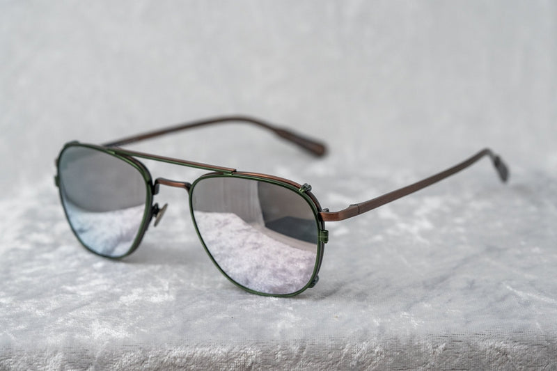 Kris Van Assche Sunglasses Unisex Rectangular Matte Bronze and Green Mirror Clip-On Lenses Category 3 - KVA92C6SUN - WatchPilot