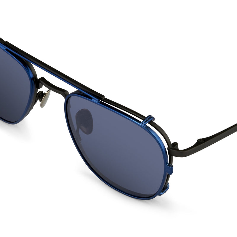 Kris Van Assche Sunglasses Unisex Rectangular Titanium Matte Black Blue Clip-On with Blue Lenses - KVA92C4SUN - WatchPilot