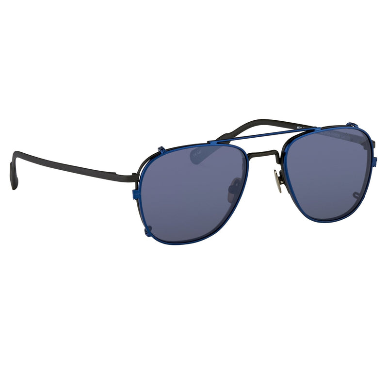 Kris Van Assche Sunglasses Unisex Rectangular Titanium Matte Black Blue Clip-On with Blue Lenses - KVA92C4SUN - WatchPilot