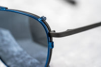 Kris Van Assche Sunglasses Unisex Rectangular Titanium Matte Black Blue Clip-On with Blue Lenses - KVA92C4SUN - WatchPilot