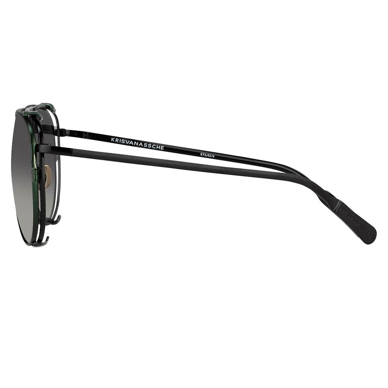 Kris Van Assche Sunglasses Unisex Titanium Black Green Clip On and Grey Graduated Lenses - KVA81C4SUN - WatchPilot