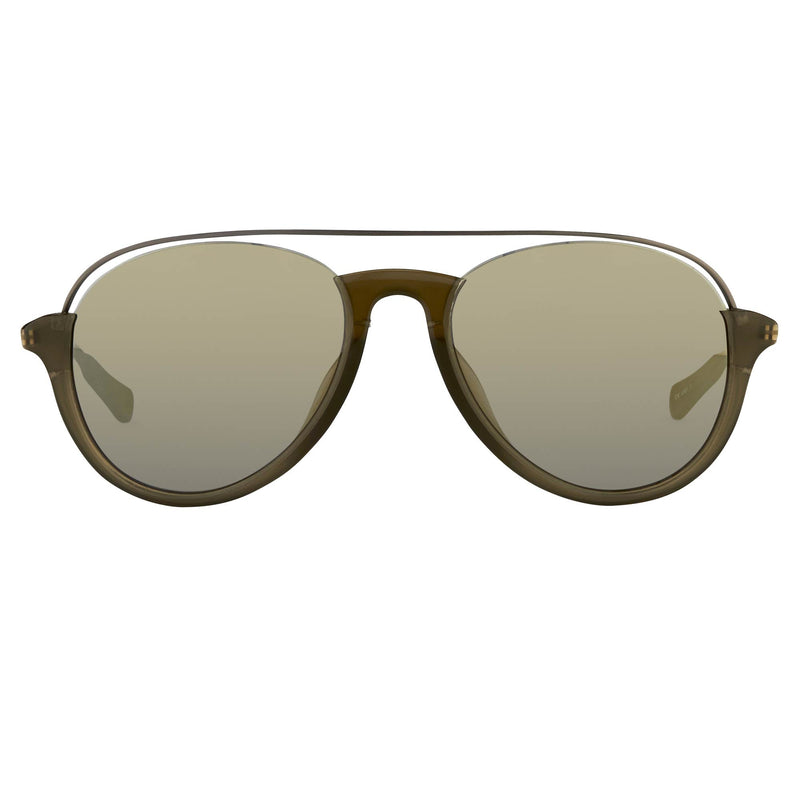 Kris Van Assche Sunglasses Unisex Titanium Khaki Matte Grey and Gold Mirror Lenses Category 3 - KVA84C6SUN - WatchPilot