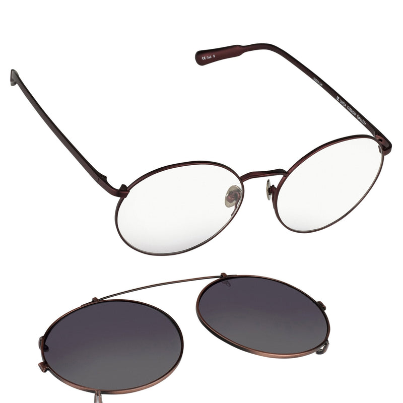 Kris Van Assche Sunglasses Unisex Titanium Oval Matte Burgundy Bronze Clip-On and Green Lenses Category 3- KVA70C5SUN - WatchPilot