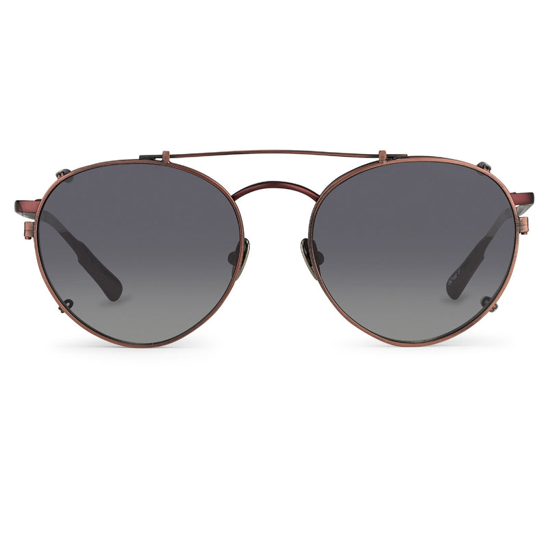 Kris Van Assche Sunglasses Unisex Titanium Oval Matte Burgundy Bronze Clip On and Grey Lenses Category 3 - KVA71C5SUN - WatchPilot