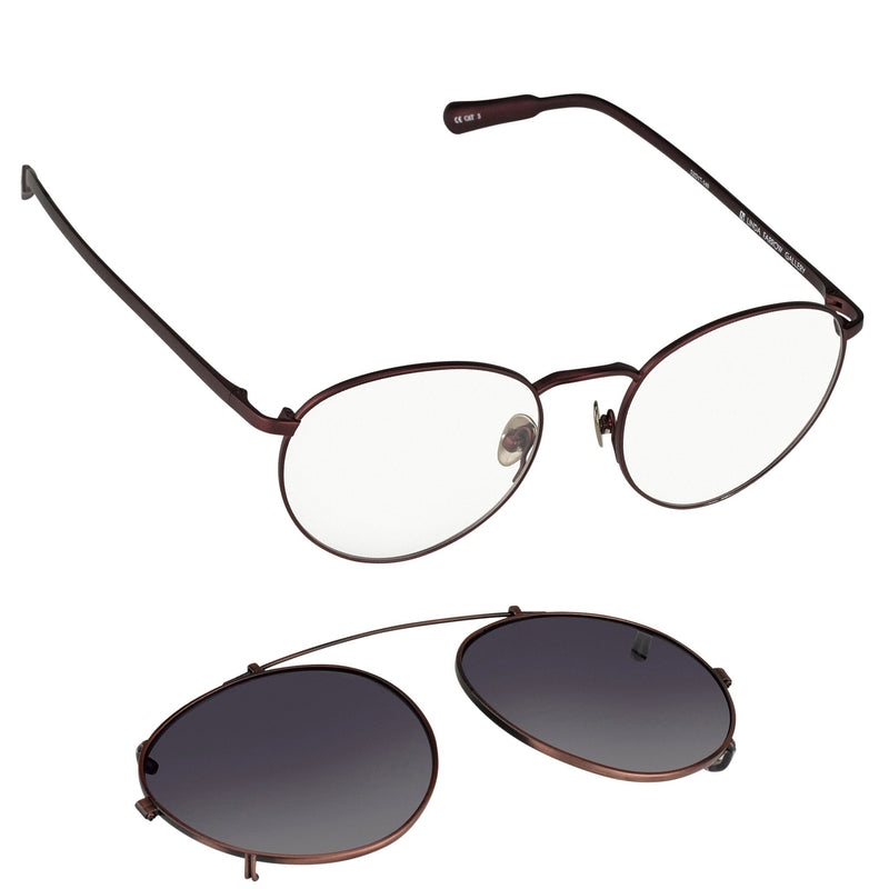 Kris Van Assche Sunglasses Unisex Titanium Oval Matte Burgundy Bronze Clip On and Grey Lenses Category 3 - KVA71C5SUN - WatchPilot