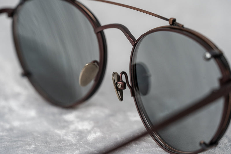 Kris Van Assche Sunglasses Unisex Titanium Oval Matte Burgundy Bronze Clip On and Grey Lenses Category 3 - KVA71C5SUN - WatchPilot