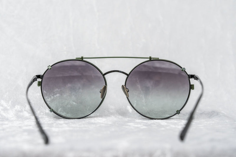 Kris Van Assche Sunglasses Unisex Titanium Oval Shiny Black Green Clip-On and Green Lenses - KVA70C4SUN - WatchPilot