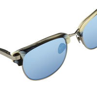 Kris Van Assche Sunglasses with D-Frame Brown Horn Brushed Silver and Blue Mirror Lenses Category 3 - KVA76C4SUN - WatchPilot