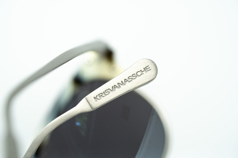 Kris Van Assche Sunglasses with D-Frame Brown Horn Brushed Silver and Blue Mirror Lenses Category 3 - KVA76C4SUN - WatchPilot