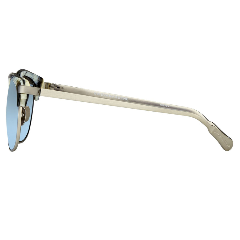 Kris Van Assche Sunglasses with D-Frame Brown Horn Brushed Silver and Blue Mirror Lenses Category 3 - KVA76C4SUN - WatchPilot