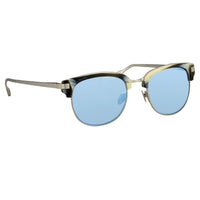 Kris Van Assche Sunglasses with D-Frame Brown Horn Brushed Silver and Blue Mirror Lenses Category 3 - KVA76C4SUN - WatchPilot