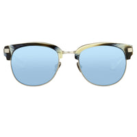 Kris Van Assche Sunglasses with D-Frame Brown Horn Brushed Silver and Blue Mirror Lenses Category 3 - KVA76C4SUN - WatchPilot