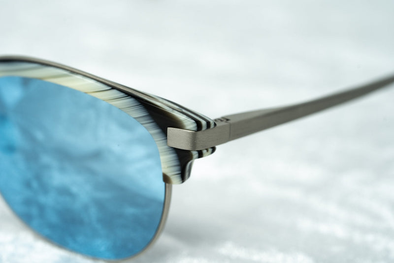 Kris Van Assche Sunglasses with D-Frame Brown Horn Brushed Silver and Blue Mirror Lenses Category 3 - KVA76C4SUN - WatchPilot