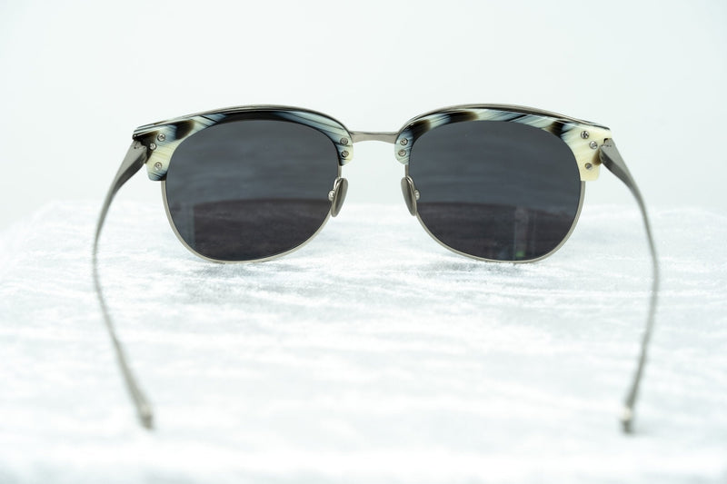 Kris Van Assche Sunglasses with D-Frame Brown Horn Brushed Silver and Blue Mirror Lenses Category 3 - KVA76C4SUN - WatchPilot