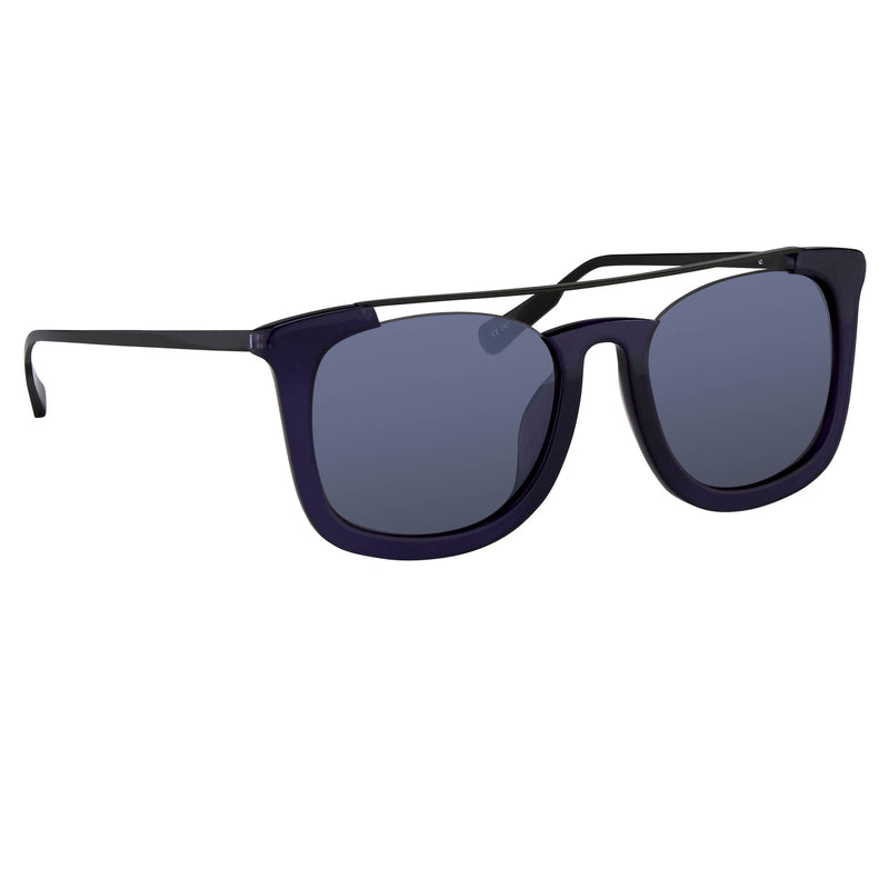 Kris Van Assche Sunglasses with Titanium D-Frame Navy Shiny Black and Blue Mirror Lenses Category 3 - KVA85C4SUN - WatchPilot