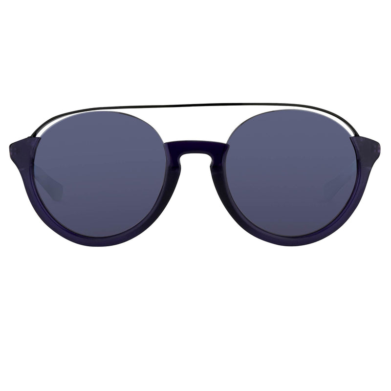 Kris Van Assche Unisex Sunglasses with Titanium Double Bridge Oval Navy Black and Blue Mirror Lenses Category 3 - KVA83C4SUN - WatchPilot