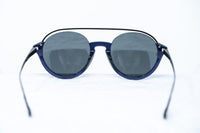 Kris Van Assche Unisex Sunglasses with Titanium Double Bridge Oval Navy Black and Blue Mirror Lenses Category 3 - KVA83C4SUN - WatchPilot