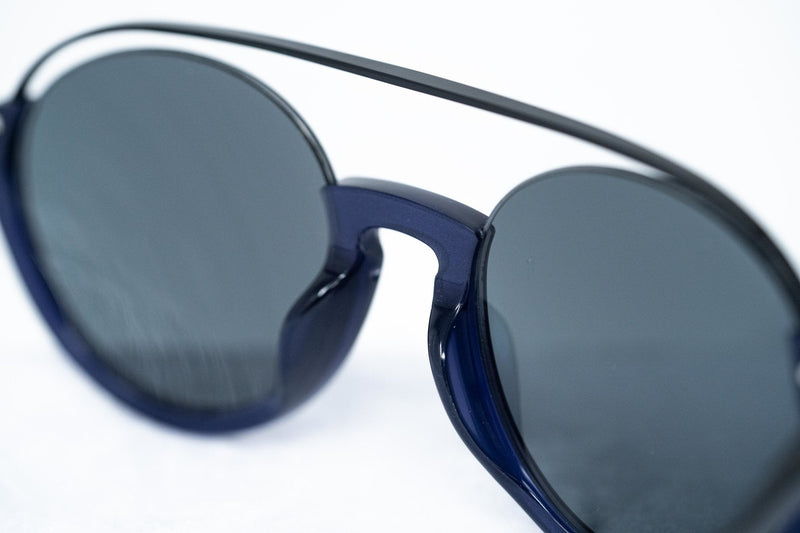 Kris Van Assche Unisex Sunglasses with Titanium Double Bridge Oval Navy Black and Blue Mirror Lenses Category 3 - KVA83C4SUN - WatchPilot