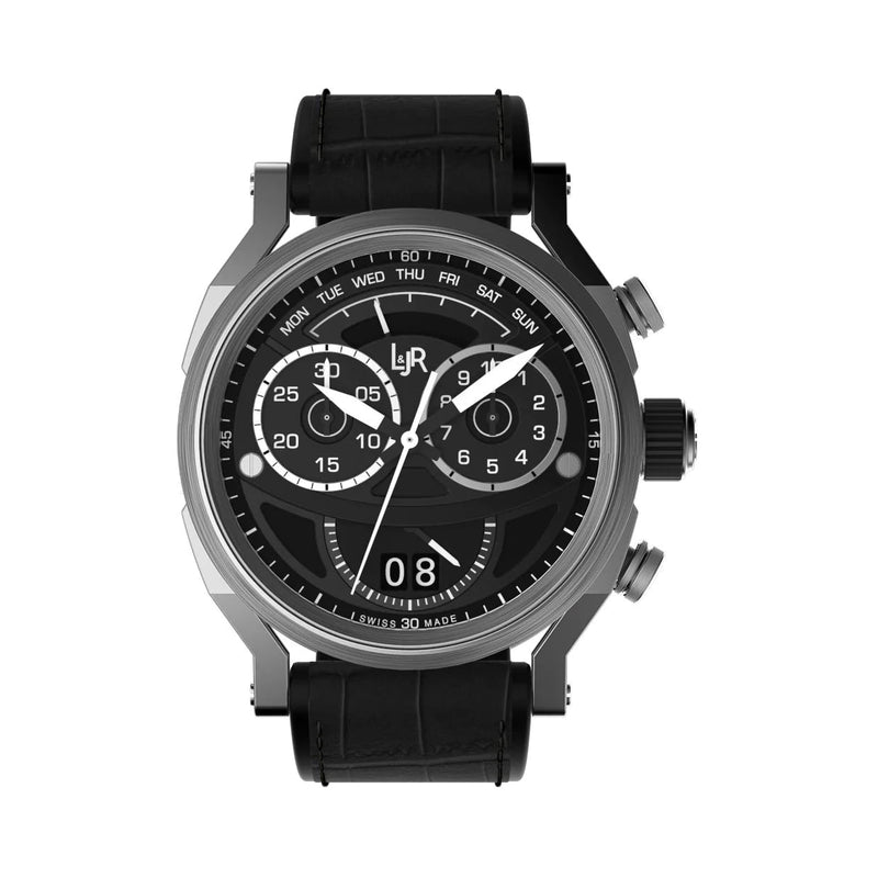 L&Jr Men's Watch Chronograph Day and Date Black - WatchPilot