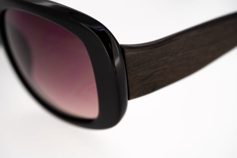 Oscar De La Renta Sunglasses Oversized Frame Black Wood and Burgundy Graduated Lenses ODLR25C1SUN - WatchPilot