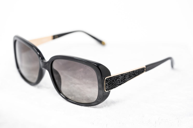 Oscar De La Renta Women Sunglasses Crystals Oversized Frame Black and Grey Graduated Lenses - ODLR64C1SUN - WatchPilot