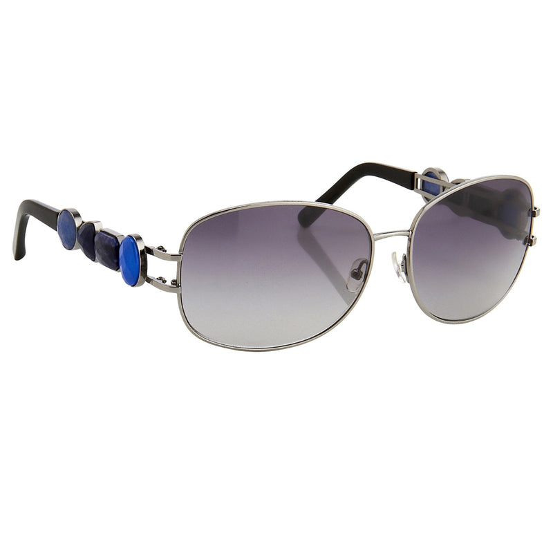 Oscar De La Renta Women Sunglasses Gemstones Oval Shiny Gun Metal and Grey Lenses - ODLR8C6SUN - WatchPilot