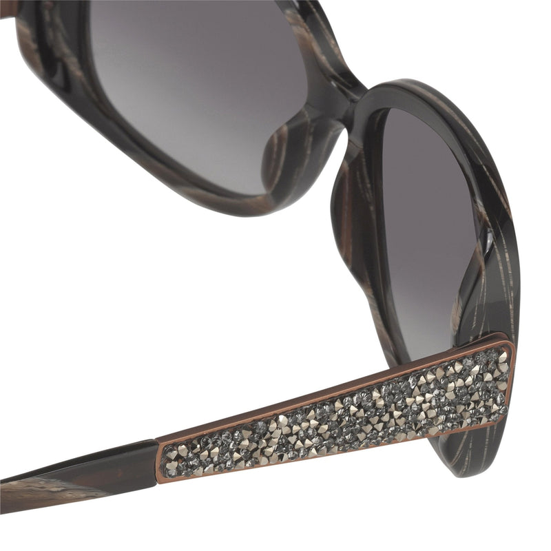 Oscar De La Renta Women Sunglasses Gemstones Oversized Frame Horn Bronze With Grey Graduated Lens ODLR64C2SUN - WatchPilot