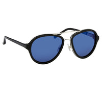 Phillip Lim Sunglasses Black Shiny Silver and Blue Mirror Lenses Category 3 - PL16C23SUN - WatchPilot