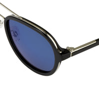 Phillip Lim Sunglasses Black Shiny Silver and Blue Mirror Lenses Category 3 - PL16C23SUN - WatchPilot