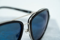 Phillip Lim Sunglasses Black Shiny Silver and Blue Mirror Lenses Category 3 - PL16C23SUN - WatchPilot