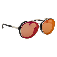 Phillip Lim Sunglasses Brushed Black and Nickel Aviator with Red Mirror Lenses Category 2 - PL170C6SUN - WatchPilot