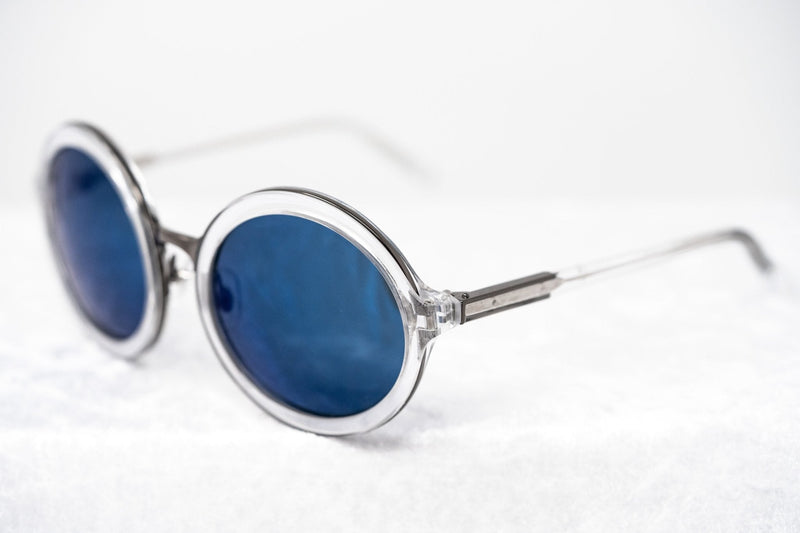 Phillip Lim Sunglasses Round Female Clear and Gun Metal with CAT3 Blue Mirror Lenses - PL11C25SUN - WatchPilot