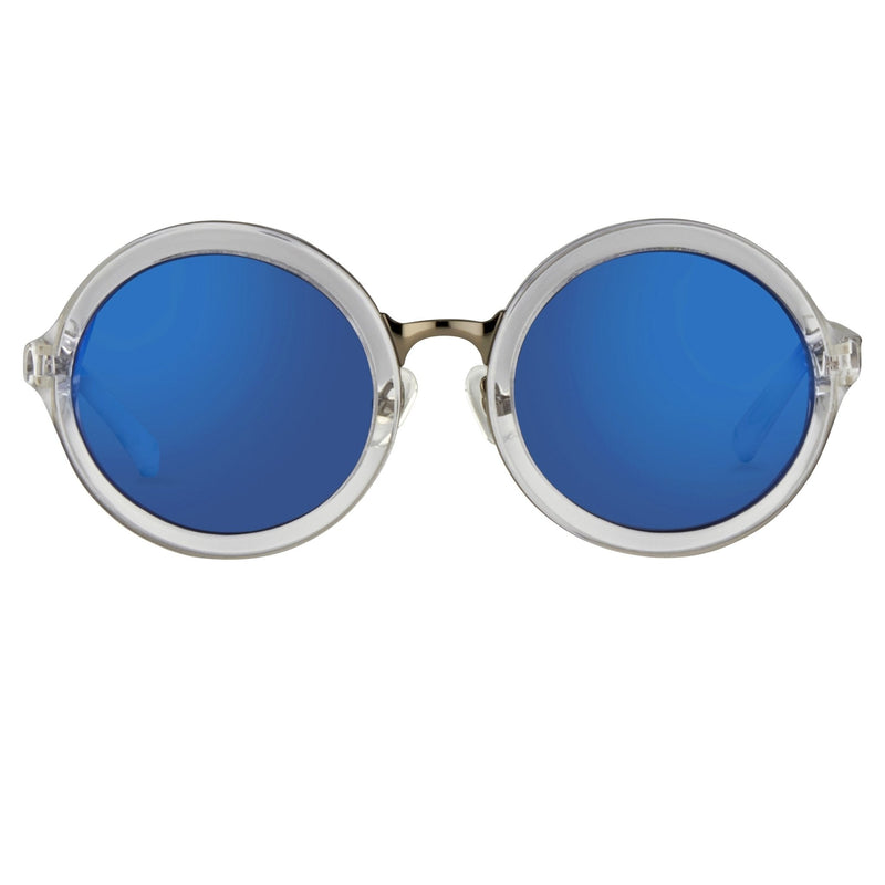 Phillip Lim Sunglasses Round Female Clear and Gun Metal with CAT3 Blue Mirror Lenses - PL11C25SUN - WatchPilot