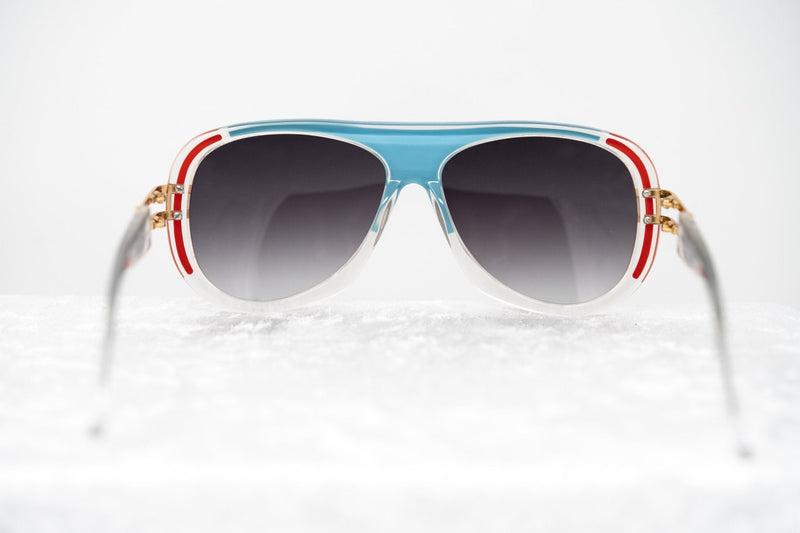 Prabal Gurung Sunglasses Female Aviator Blue/Red and Clear Acetate CAT 3 Grey Lenses PG10C2SUN - WatchPilot