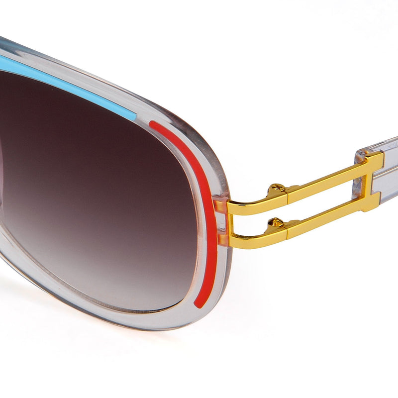 Prabal Gurung Sunglasses Female Aviator Blue/Red and Clear Acetate CAT 3 Grey Lenses PG10C2SUN - WatchPilot