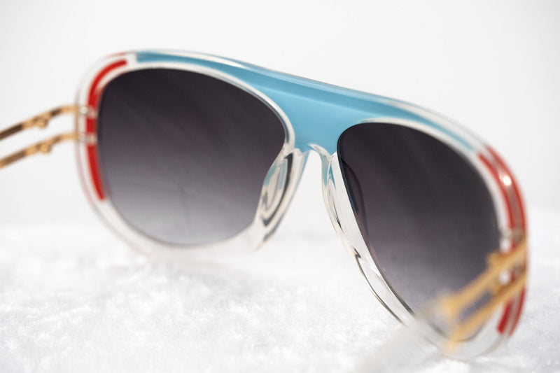 Prabal Gurung Sunglasses Female Aviator Blue/Red and Clear Acetate CAT 3 Grey Lenses PG10C2SUN - WatchPilot