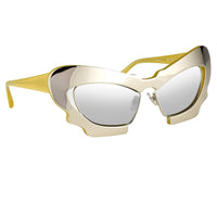 Prabal Gurung Sunglasses Female Cat Eye Silver Mustard Yellow Category 3 Silver Mirror Lenses PG1C11SUN - WatchPilot