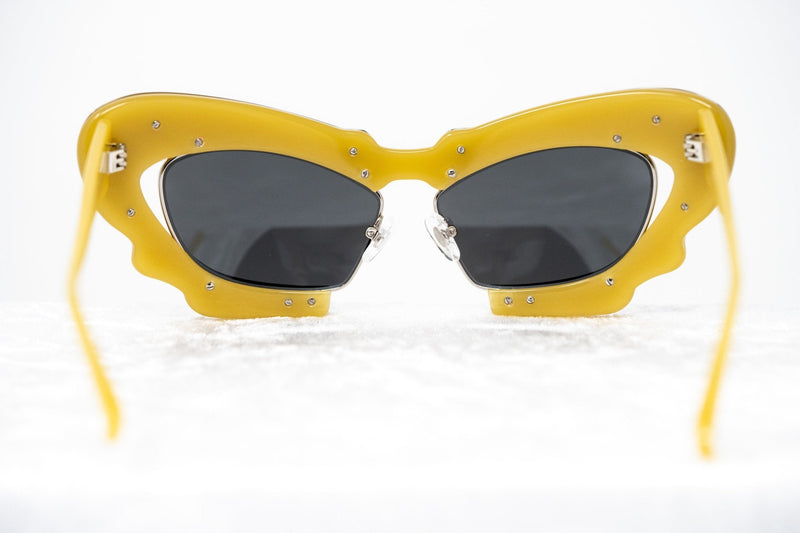 Prabal Gurung Sunglasses Female Cat Eye Silver Mustard Yellow Category 3 Silver Mirror Lenses PG1C11SUN - WatchPilot