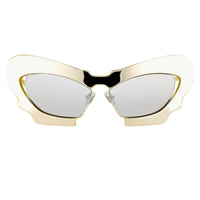 Prabal Gurung Sunglasses Female Cat Eye Silver Mustard Yellow Category 3 Silver Mirror Lenses PG1C11SUN - WatchPilot